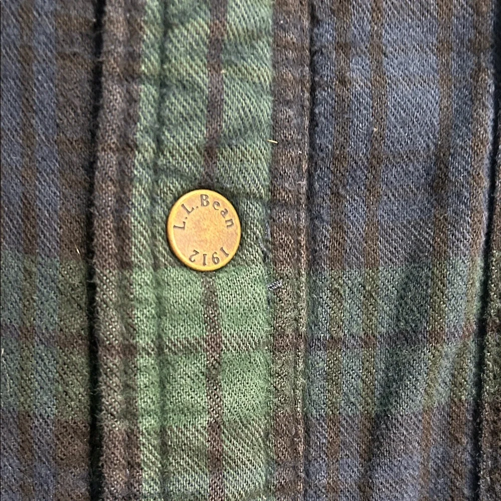 L.L. Bean Men's Plaid Sherpa Lined Flannel Jacket in Green and Navy Men’s Size L